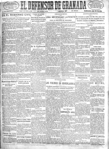 'El Defensor de Granada  : diario político independiente' - Año LIII Número 28119 Ed. Tarde - 1932 Mayo 12
