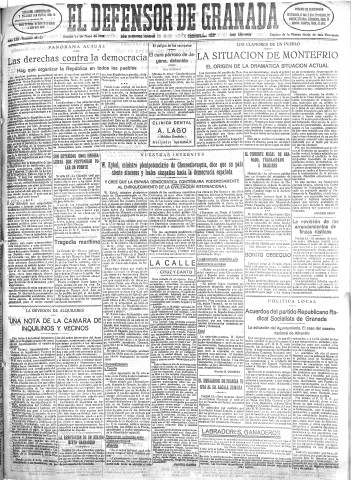 'El Defensor de Granada  : diario político independiente' - Año LIII Número 28122 Ed. Mañana - 1932 Mayo 14