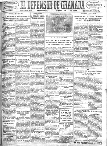'El Defensor de Granada  : diario político independiente' - Año LIII Número 28127 Ed. Tarde - 1932 Mayo 17