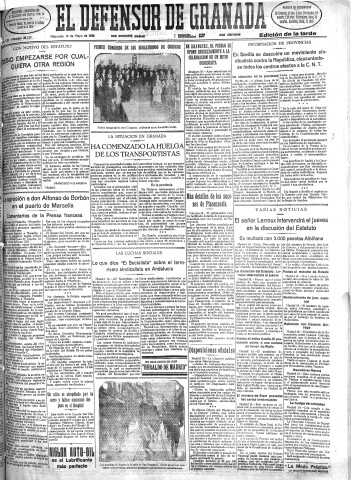 'El Defensor de Granada  : diario político independiente' - Año LIII Número 28129 Ed. Tarde - 1932 Mayo 18
