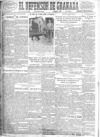 'El Defensor de Granada  : diario político independiente' - Año LIII Número 28131 Ed. Tarde - 1932 Mayo 19