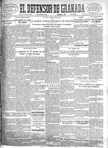 'El Defensor de Granada  : diario político independiente' - Año LIII Número 28132 Ed. Mañana - 1932 Mayo 20