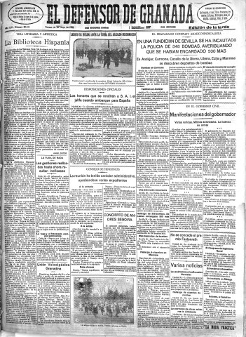 'El Defensor de Granada  : diario político independiente' - Año LIII Número 28133 Ed. Tarde - 1932 Mayo 20