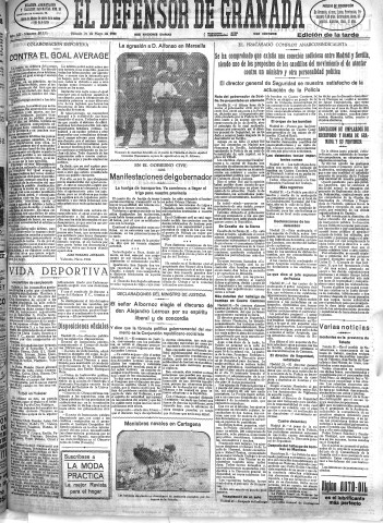'El Defensor de Granada  : diario político independiente' - Año LIII Número 28135 Ed. Tarde - 1932 Mayo 21