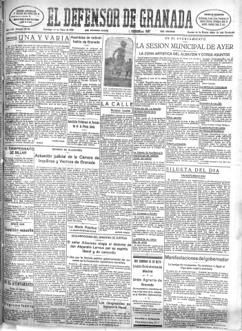 'El Defensor de Granada  : diario político independiente' - Año LIII Número 28136 Ed. Mañana - 1932 Mayo 22
