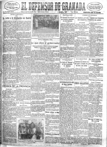 'El Defensor de Granada  : diario político independiente' - Año LIII Número 28139 Ed. Tarde - 1932 Mayo 24