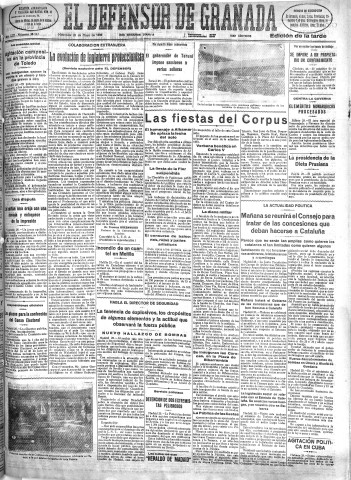 'El Defensor de Granada  : diario político independiente' - Año LIII Número 28141 Ed. Tarde - 1932 Mayo 25