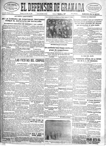 'El Defensor de Granada  : diario político independiente' - Año LIII Número 28142 Ed. Tarde - 1932 Mayo 27