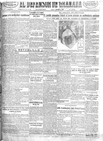 'El Defensor de Granada  : diario político independiente' - Año LIII Número 28144 Ed. Mañana - 1932 Mayo 29