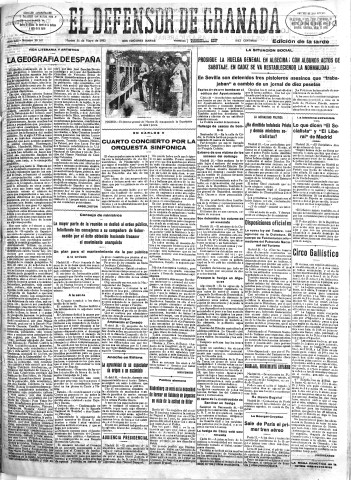 'El Defensor de Granada  : diario político independiente' - Año LIII Número 28147 Ed. Tarde - 1932 Mayo 31