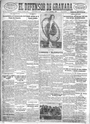 'El Defensor de Granada  : diario político independiente' - Año LIII Número 28149 Ed. Tarde - 1932 Junio 01