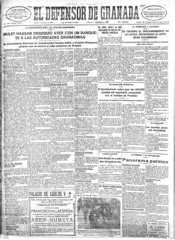 'El Defensor de Granada  : diario político independiente' - Año LIII Número 28150 Ed. Mañana - 1932 Junio 02