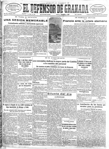 'El Defensor de Granada  : diario político independiente' - Año LIII Número 28156 Ed. Mañana - 1932 Junio 05