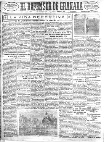'El Defensor de Granada  : diario político independiente' - Año LIII Número 28157 Ed. Tarde - 1932 Junio 06
