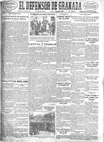 'El Defensor de Granada  : diario político independiente' - Año LIII Número 28161 Ed. Tarde - 1932 Junio 08