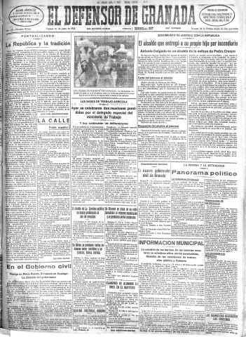 'El Defensor de Granada  : diario político independiente' - Año LIII Número 28164 Ed. Mañana - 1932 Junio 10