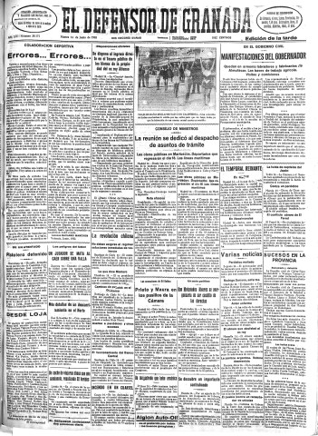 'El Defensor de Granada  : diario político independiente' - Año LIII Número 28171 Ed. Tarde - 1932 Junio 14