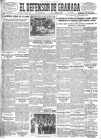 'El Defensor de Granada  : diario político independiente' - Año LIII Número 28173 Ed. Tarde - 1932 Junio 15
