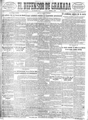 'El Defensor de Granada  : diario político independiente' - Año LIII Número 28174 Ed. Mañana - 1932 Junio 16
