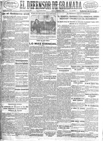 'El Defensor de Granada  : diario político independiente' - Año LIII Número 28175 Ed. Tarde - 1932 Junio 16