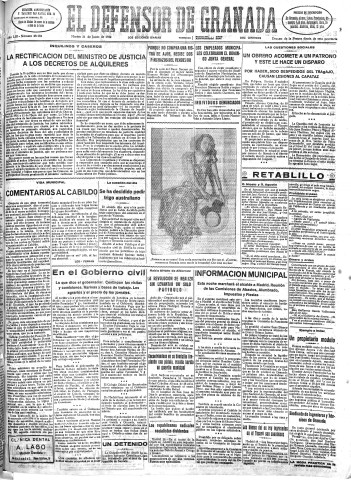 'El Defensor de Granada  : diario político independiente' - Año LIII Número 28182 Ed. Mañana - 1932 Junio 21