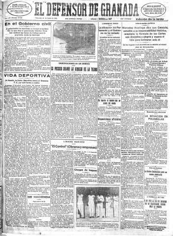 'El Defensor de Granada  : diario político independiente' - Año LIII Número 28185 Ed. Tarde - 1932 Junio 22