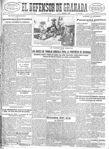 'El Defensor de Granada  : diario político independiente' - Año LIII Número 28185 Ed. Mañana - 1932 Junio 23
