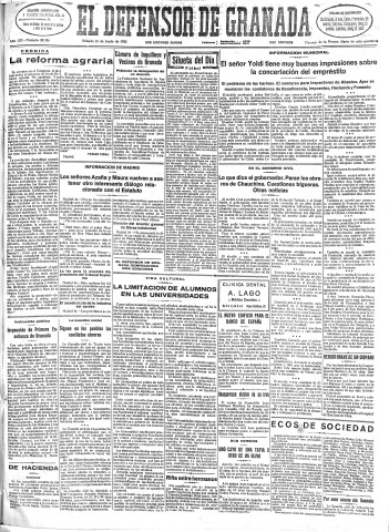 'El Defensor de Granada  : diario político independiente' - Año LIII Número 28187 Ed. Mañana - 1932 Junio 25