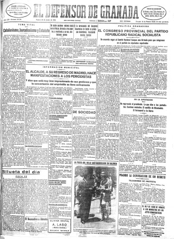 'El Defensor de Granada  : diario político independiente' - Año LIII Número 28190 Ed. Mañana - 1932 Junio 28