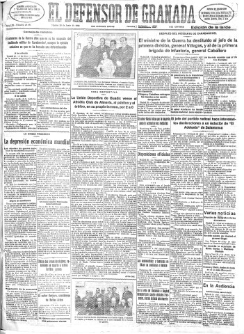 'El Defensor de Granada  : diario político independiente' - Año LIII Número 28191 Ed. Tarde - 1932 Junio 28