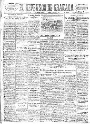 'El Defensor de Granada  : diario político independiente' - Año LIII Número 28194 Ed. Mañana - 1932 Junio 30