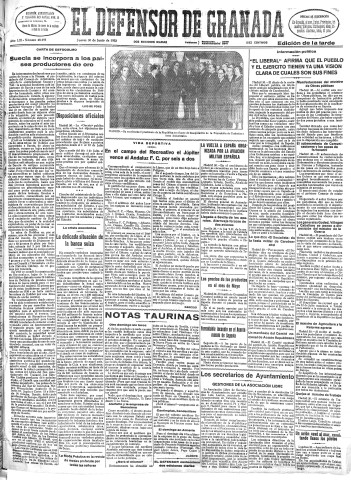 'El Defensor de Granada  : diario político independiente' - Año LIII Número 28195 Ed. Tarde - 1932 Junio 30