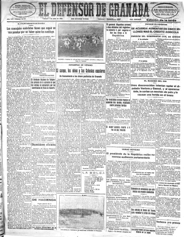 'El Defensor de Granada  : diario político independiente' - Año LIII Número 28197 Ed. Tarde - 1932 Julio 01