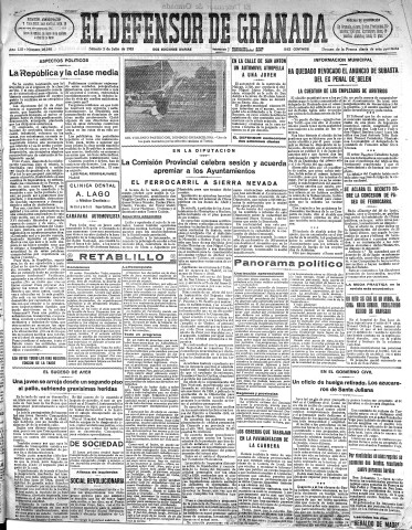 'El Defensor de Granada  : diario político independiente' - Año LIII Número 28198 Ed. Mañana - 1932 Julio 02