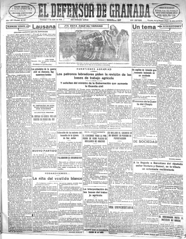 'El Defensor de Granada  : diario político independiente' - Año LIII Número 28200 Ed. Mañana - 1932 Julio 03