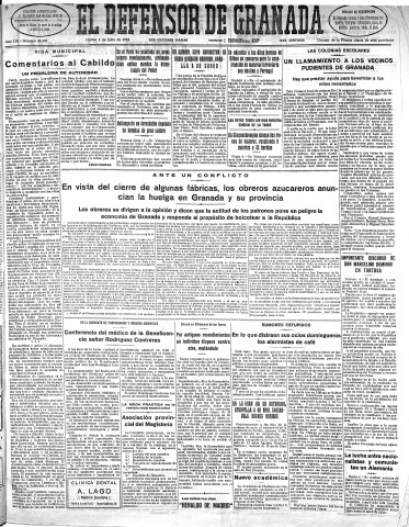'El Defensor de Granada  : diario político independiente' - Año LIII Número 28201 Ed. Mañana - 1932 Julio 05