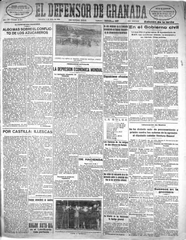 'El Defensor de Granada  : diario político independiente' - Año LIII Número 28203 Ed. Tarde - 1932 Julio 06