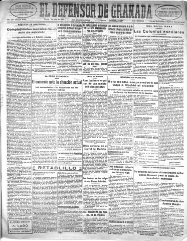 'El Defensor de Granada  : diario político independiente' - Año LIII Número 28203 Ed. Mañana - 1932 Julio 07