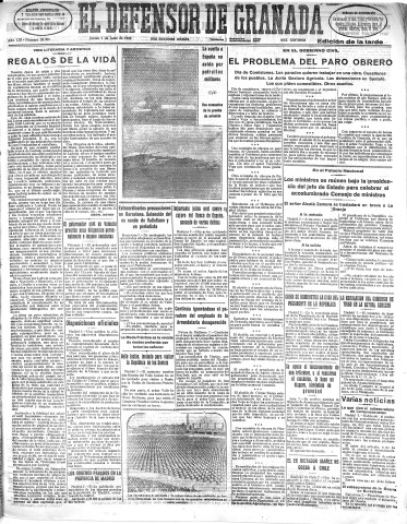 'El Defensor de Granada  : diario político independiente' - Año LIII Número 28204 Ed. Tarde - 1932 Julio 07