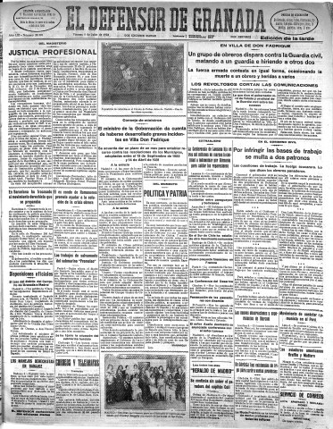 'El Defensor de Granada  : diario político independiente' - Año LIII Número 28204 Ed. Tarde - 1932 Julio 08