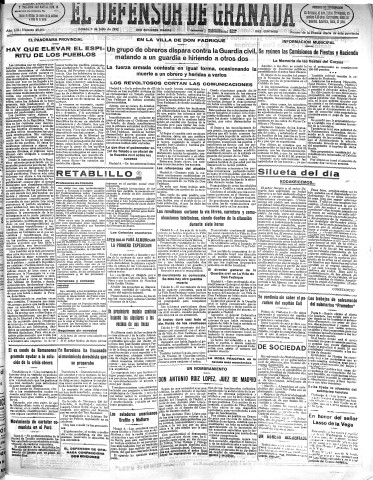 'El Defensor de Granada  : diario político independiente' - Año LIII Número 28205 Ed. Mañana - 1932 Julio 09
