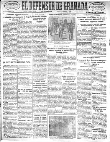 'El Defensor de Granada  : diario político independiente' - Año LIII Número 28207 Ed. Tarde - 1932 Julio 13