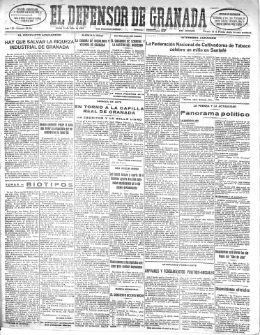 'El Defensor de Granada  : diario político independiente' - Año LIII Número 28207 Ed. Mañana - 1932 Julio 14