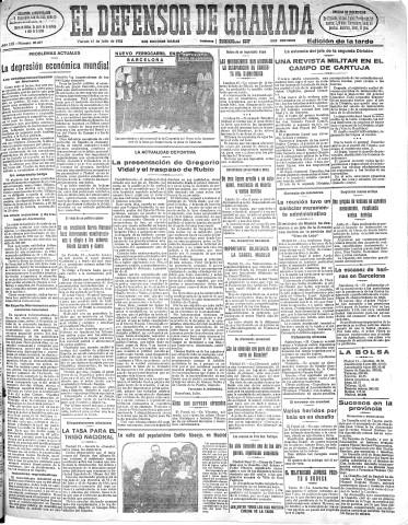 'El Defensor de Granada  : diario político independiente' - Año LIII Número 28208 Ed. Tarde - 1932 Julio 15