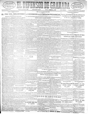 'El Defensor de Granada  : diario político independiente' - Año LIII Número 28209 Ed. Mañana - 1932 Julio 16