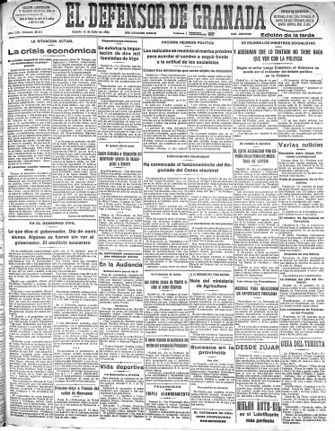 'El Defensor de Granada  : diario político independiente' - Año LIII Número 28209 Ed. Tarde - 1932 Julio 16