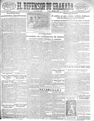 'El Defensor de Granada  : diario político independiente' - Año LIII Número 28210 Ed. Mañana - 1932 Julio 19