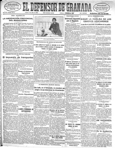 'El Defensor de Granada  : diario político independiente' - Año LIII Número 28211 Ed. Tarde - 1932 Julio 19