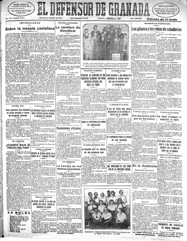 'El Defensor de Granada  : diario político independiente' - Año LIII Número 28212 Ed. Tarde - 1932 Julio 20