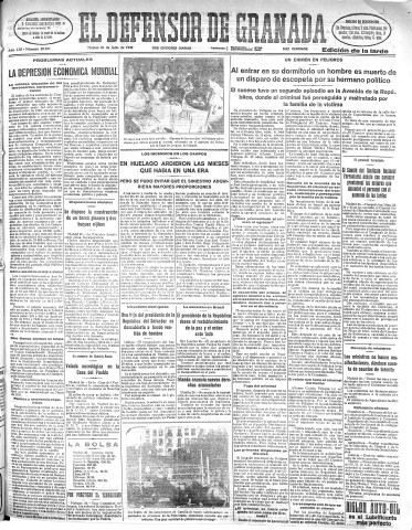 'El Defensor de Granada  : diario político independiente' - Año LIII Número 28217 Ed. Tarde - 1932 Julio 26